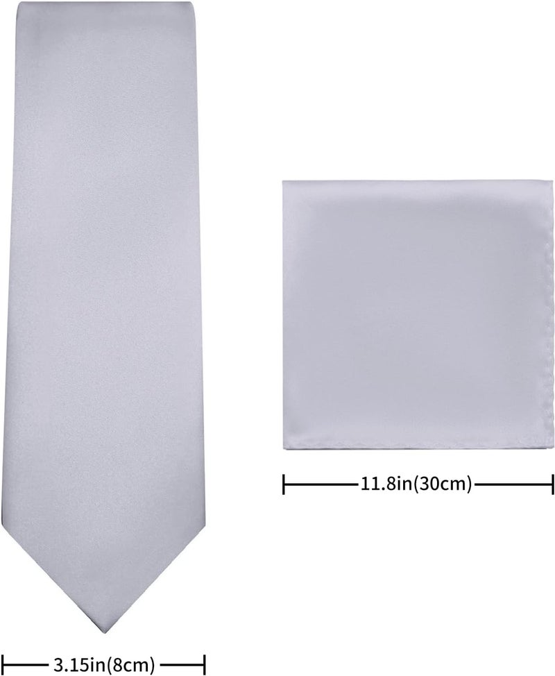 pensee Men's Tie Set Solid Pure Color 3.15" (8CM) Classic Formal Plain Necktie and Pocket Square Set For Men - Image 3